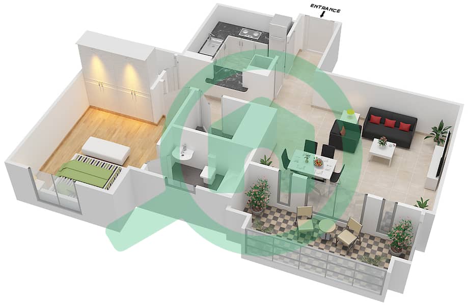 Камун 1 - Апартамент 1 Спальня планировка Единица измерения 8A / FLOOR 1 Floor 1 interactive3D