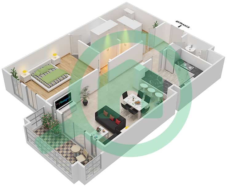 Zaafaran 4 - 1 Bedroom Apartment Unit 1 / FLOOR 1 Floor plan Floor 1 interactive3D