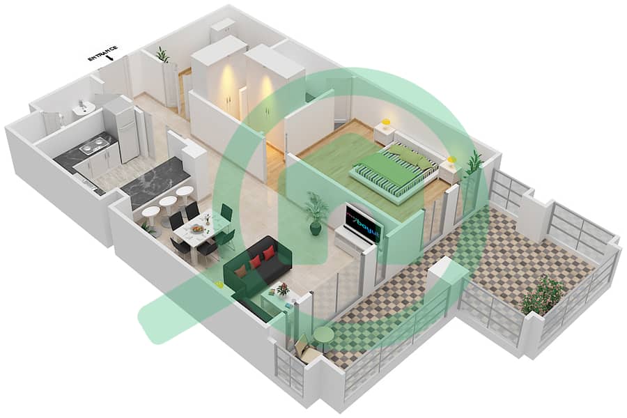 Zaafaran 4 - 1 Bedroom Apartment Unit 1 / FLOOR 2 Floor plan Floor 2 interactive3D