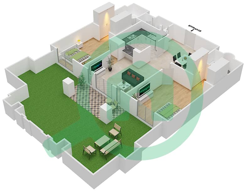 المخططات الطابقية لتصميم الوحدة 3 / GROUND FLOOR شقة 2 غرفة نوم - زعفران 4 Ground Floor interactive3D