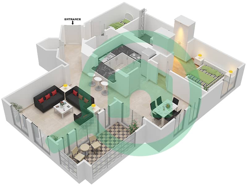 Zaafaran 4 - 1 Bedroom Apartment Unit 4 / FLOOR 1 Floor plan Floor 1 interactive3D