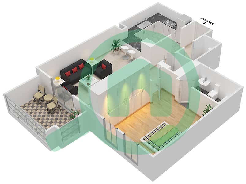 Zaafaran 4 - 1 Bedroom Apartment Unit 5 / FLOOR 1 Floor plan Floor 1 interactive3D