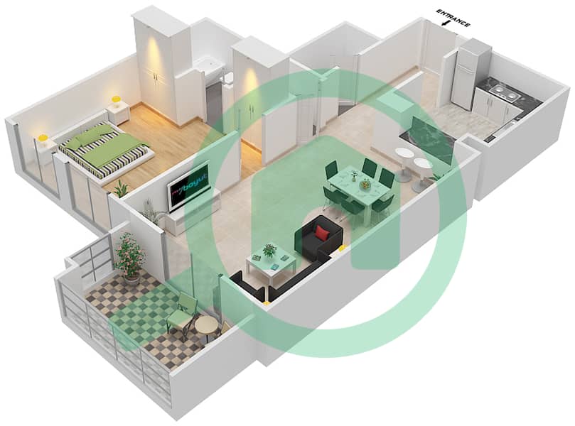 Zaafaran 4 - 1 Bedroom Apartment Unit 6 / FLOOR 1 Floor plan Floor 1 interactive3D
