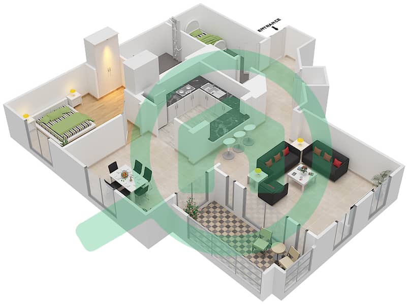 المخططات الطابقية لتصميم الوحدة 7 / FLOOR 1 شقة 1 غرفة نوم - زعفران 4 Floor 1 interactive3D