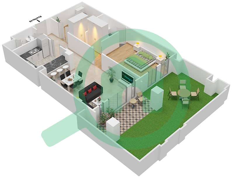 المخططات الطابقية لتصميم الوحدة 8 / GROUND FLOOR شقة 1 غرفة نوم - زعفران 4 Ground Floor interactive3D