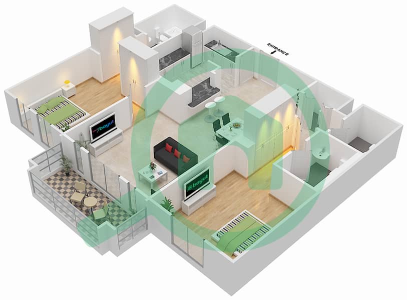 Zaafaran 4 - 2 Bedroom Apartment Unit 9 / FLOOR 1 Floor plan Floor 1 interactive3D
