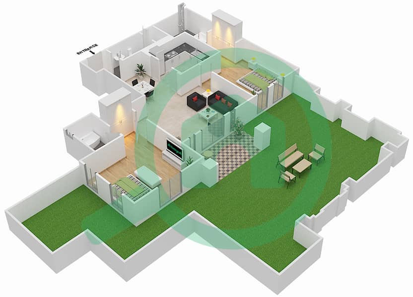 المخططات الطابقية لتصميم الوحدة 10 / GROUND FLOOR شقة 2 غرفة نوم - زعفران 4 Ground Floor interactive3D