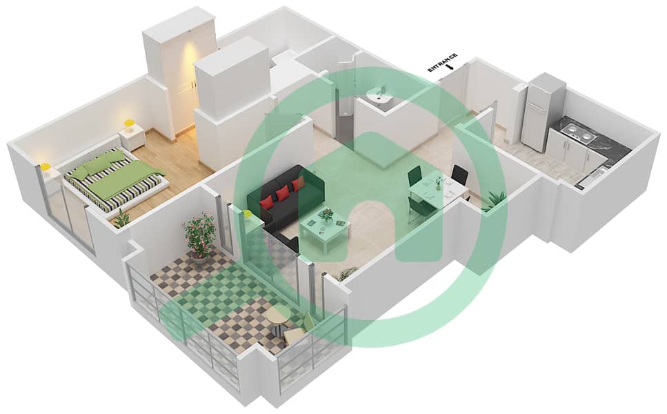 Zaafaran 4 - 1 Bedroom Apartment Unit 11 / FLOOR 1 Floor plan Floor 1 interactive3D
