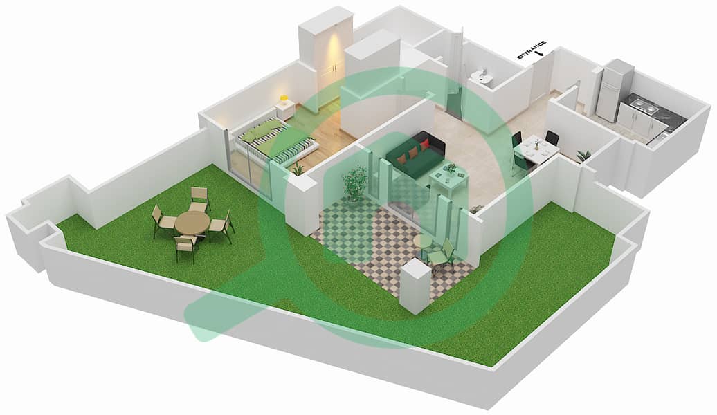 Zaafaran 4 - 1 Bedroom Apartment Unit 11 / GROUND FLOOR Floor plan Ground Floor interactive3D