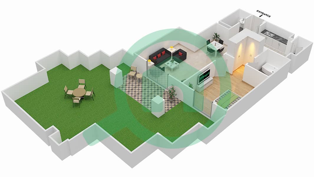 المخططات الطابقية لتصميم الوحدة 12 / GROUND FLOOR شقة 1 غرفة نوم - زعفران 4 Ground Floor interactive3D