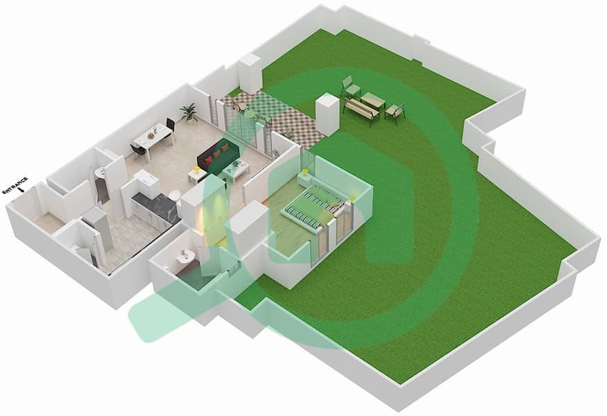 المخططات الطابقية لتصميم الوحدة 2 / GROUND FLOOR شقة 1 غرفة نوم - زعفران 5 Ground Floor interactive3D
