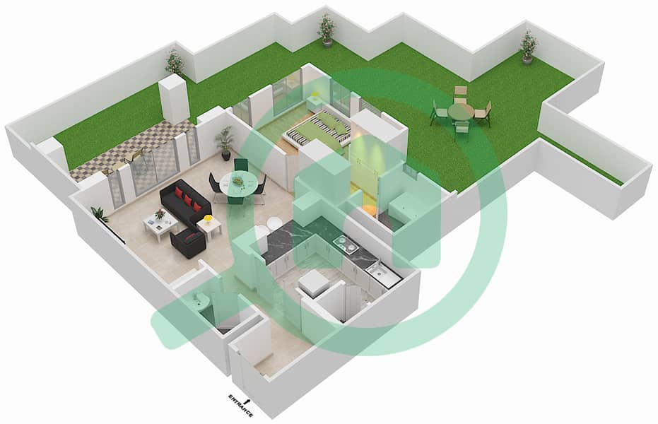 المخططات الطابقية لتصميم الوحدة 8 / FLOOR 1 شقة 1 غرفة نوم - زعفران 5 Floor 1 interactive3D
