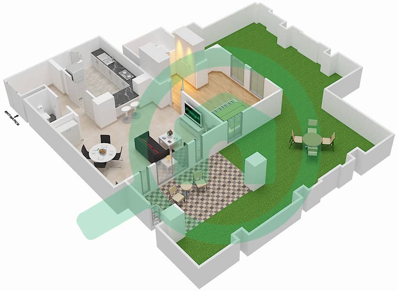 المخططات الطابقية لتصميم الوحدة 11 / GROUND FLOOR شقة 1 غرفة نوم - زعفران 5 Ground Floor interactive3D