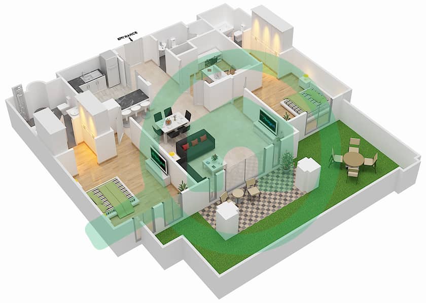 扎法兰5号楼 - 2 卧室公寓单位12 / GROUND FLOOR戶型图 Ground Floor interactive3D