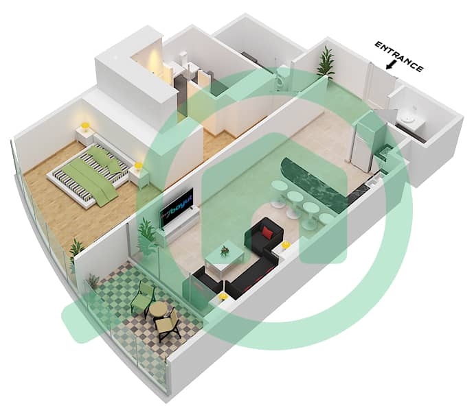 المخططات الطابقية لتصميم التصميم 14 FLOOR-71-75 شقة 1 غرفة نوم - الحبتور تاور interactive3D