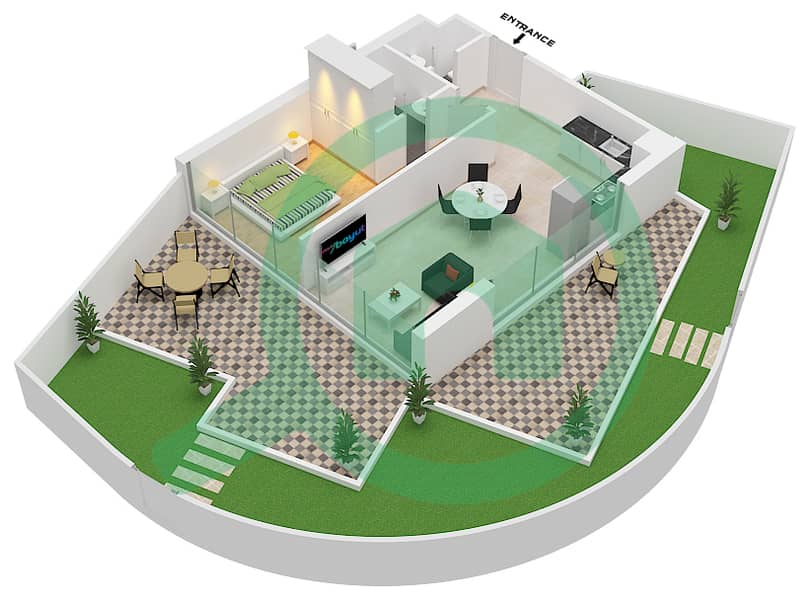 宾格蒂之门公寓大楼 - 1 卧室公寓单位108-FLOOR 1戶型图 interactive3D