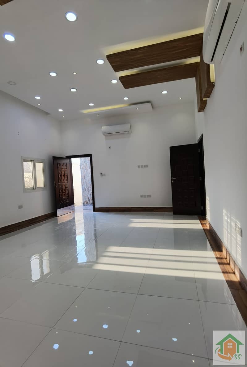 LAVISH LUXURY PRIVATE ENTRANCE ONE FLOOR VILLA PRIVATE YARD 3BHK WITH SEPARATE LIVING ROOM MAID ROOM AT MBZ 100K