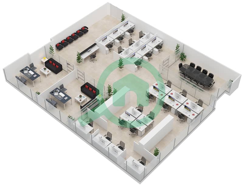 المخططات الطابقية لتصميم النموذج E مکتب  - برج طموح Floor 5-12 interactive3D