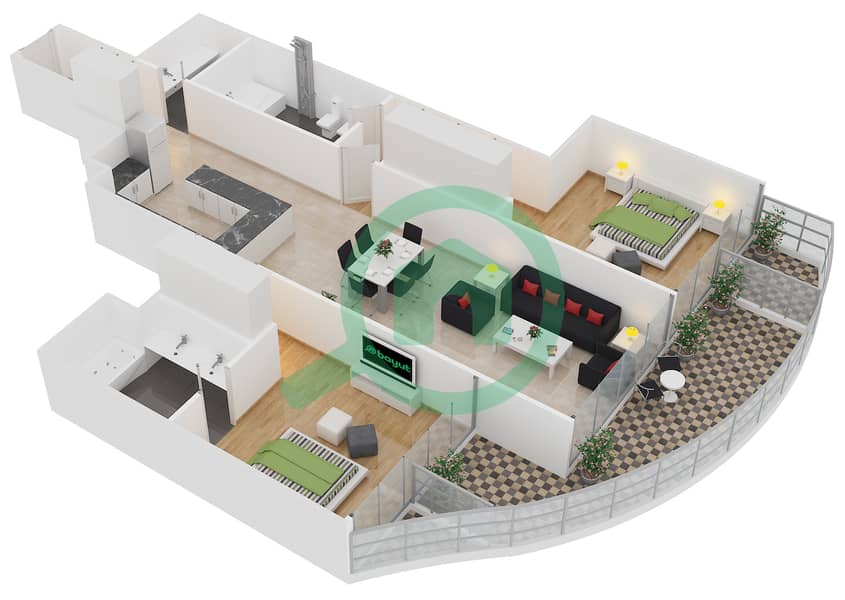 Royal Bay by Azizi - 2 Bedroom Apartment Unit 9 FLOOR 3,5,7 Floor plan Floor 3,5,7 interactive3D
