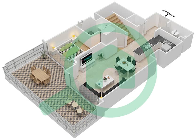 المخططات الطابقية لتصميم الوحدة 4 تاون هاوس 4 غرف نوم - ذا جراند Ground Floor interactive3D