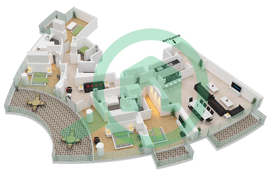 المخططات الطابقية لتصميم النموذج A-FLOOR 64 بنتهاوس 4 غرف نوم - أوبرا جراند interactive3D