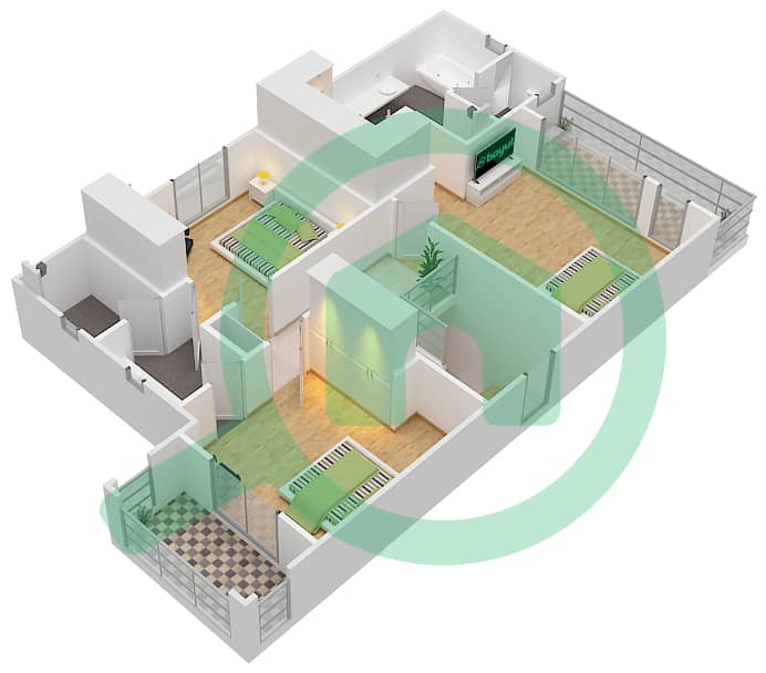 Азалея - Вилла 4 Cпальни планировка Тип 2 First Floor interactive3D