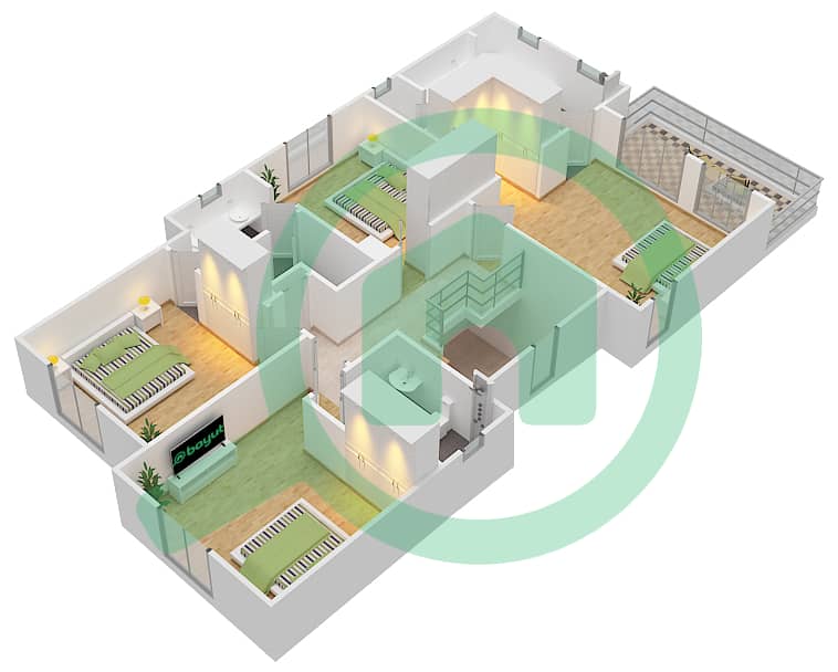 المخططات الطابقية لتصميم النموذج 3 فیلا 4 غرف نوم - أزاليا First Floor interactive3D