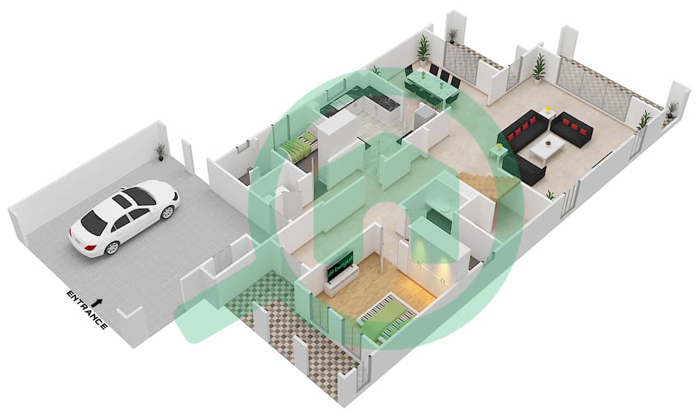 المخططات الطابقية لتصميم النموذج 4 فیلا 5 غرف نوم - أزاليا Ground Floor interactive3D