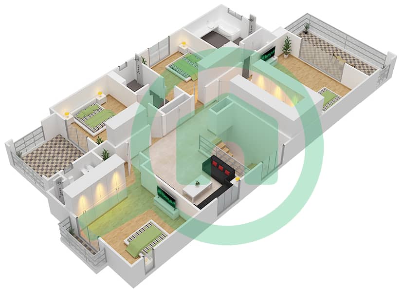 المخططات الطابقية لتصميم النموذج 4 فیلا 5 غرف نوم - أزاليا First Floor interactive3D