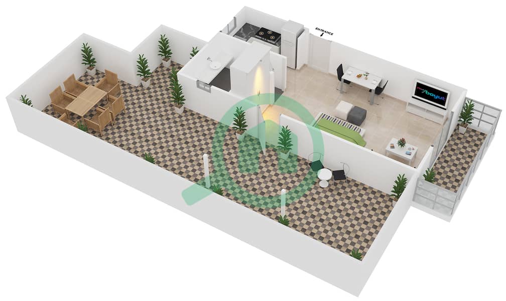 المخططات الطابقية لتصميم النموذج S2 شقة استوديو - قرية الخليج Floor 2 interactive3D