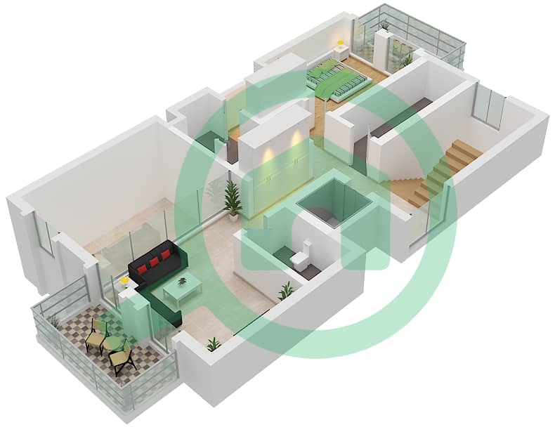 المخططات الطابقية لتصميم النموذج B01 فیلا 3 غرف نوم - سور لا مير First Floor interactive3D