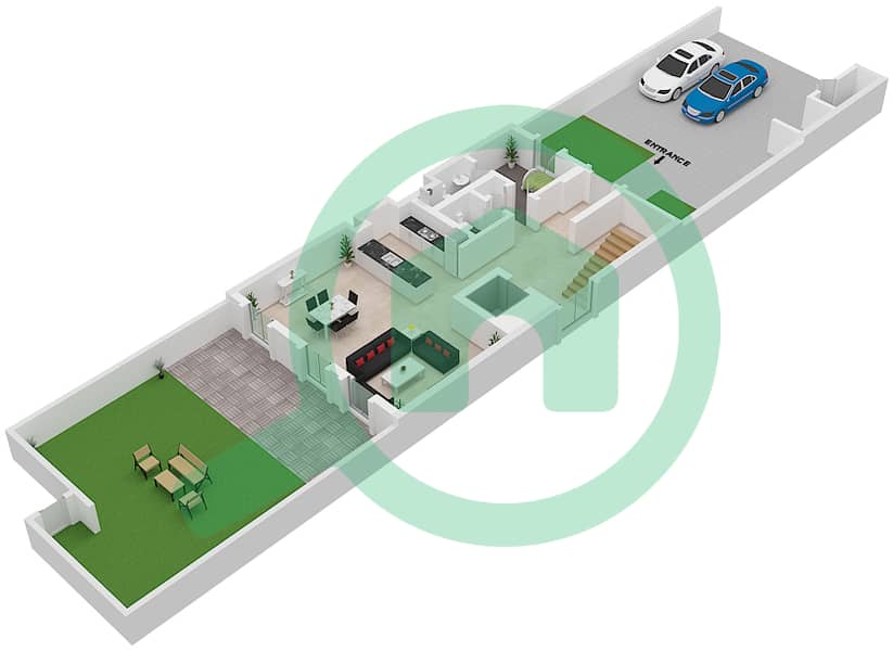 المخططات الطابقية لتصميم النموذج B01 فیلا 3 غرف نوم - سور لا مير Ground Floor interactive3D