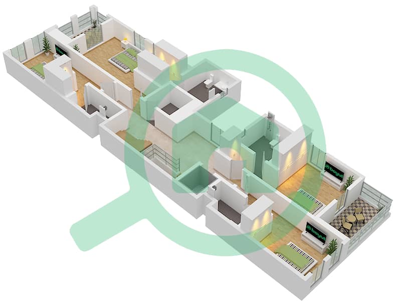 المخططات الطابقية لتصميم النموذج A1 فیلا 5 غرف نوم - سور لا مير First Floor interactive3D