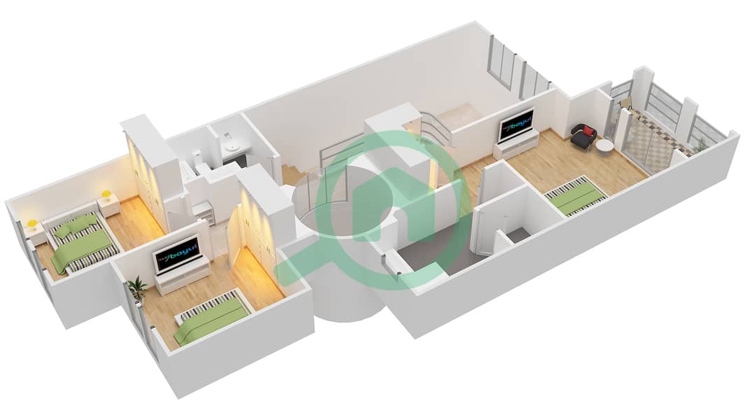 Форат - Вилла 3 Cпальни планировка Тип A MIDDLE UNIT First Floor interactive3D