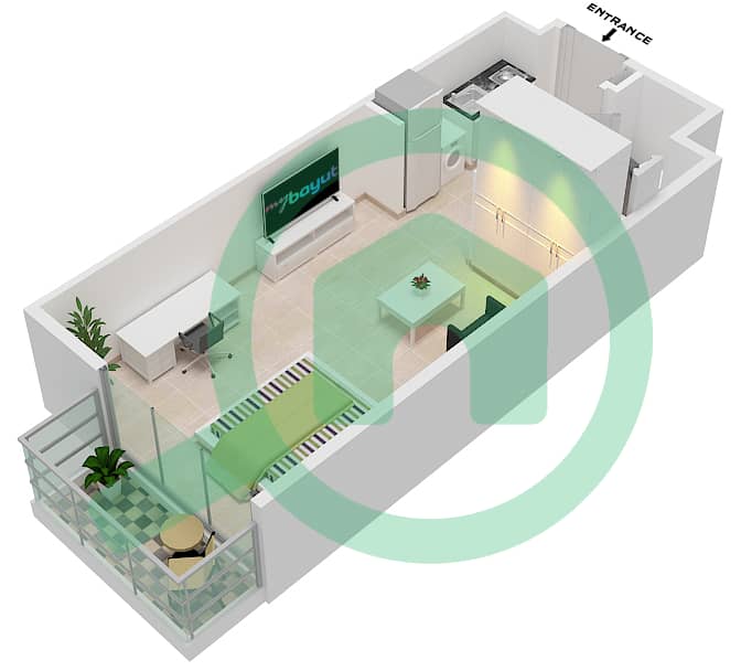 المخططات الطابقية لتصميم النموذج A شقة استوديو - برايم ريزدنسي 3 interactive3D