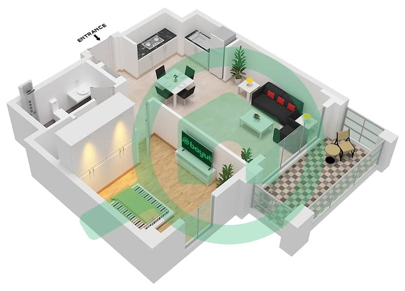 المخططات الطابقية لتصميم الوحدة 3-FLOOR 2-12 شقة 1 غرفة نوم - أوركيد interactive3D