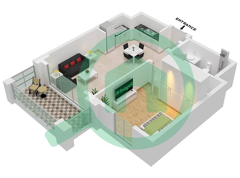 兰花公寓 - 1 卧室公寓单位4-FLOOR 2-12戶型图 interactive3D