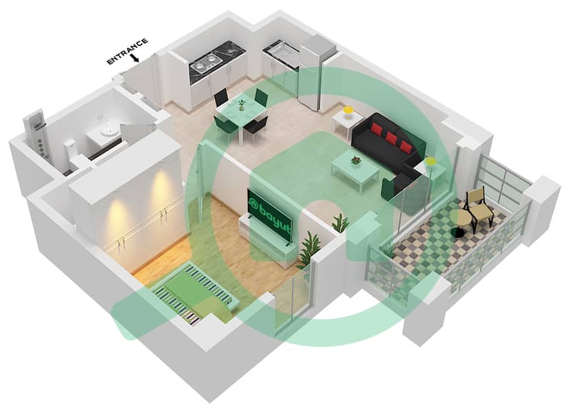 المخططات الطابقية لتصميم الوحدة 10-FLOOR 2-12 شقة 1 غرفة نوم - أوركيد interactive3D