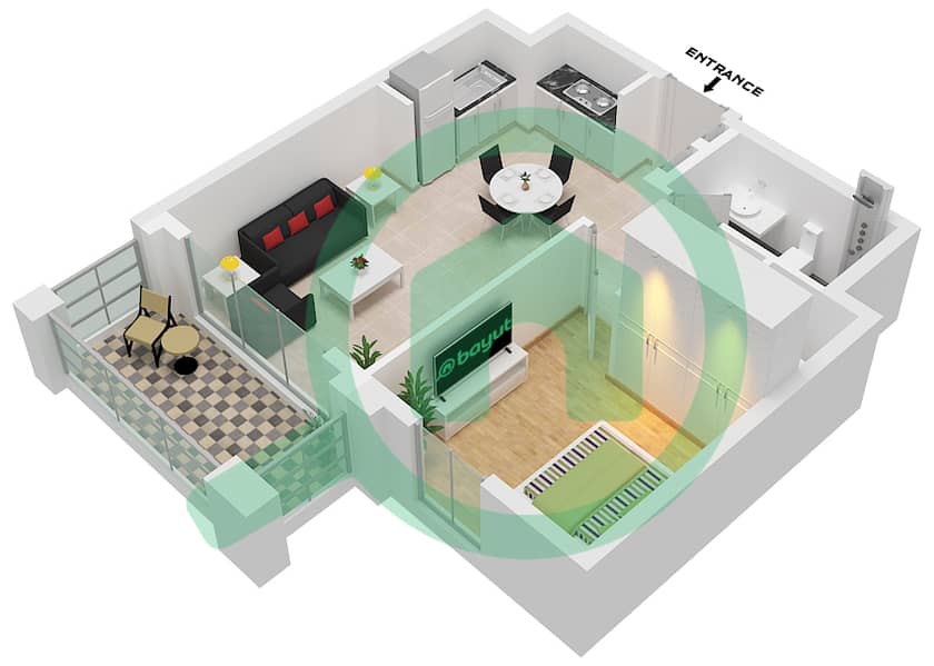 المخططات الطابقية لتصميم الوحدة 11-FLOOR 2-12 شقة 1 غرفة نوم - أوركيد interactive3D
