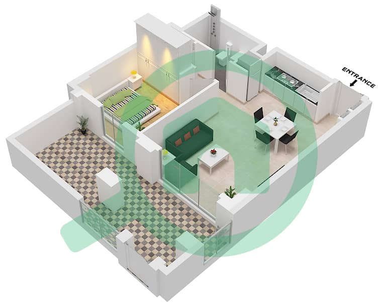 兰花公寓 - 1 卧室公寓单位104-FLOOR 1戶型图 interactive3D
