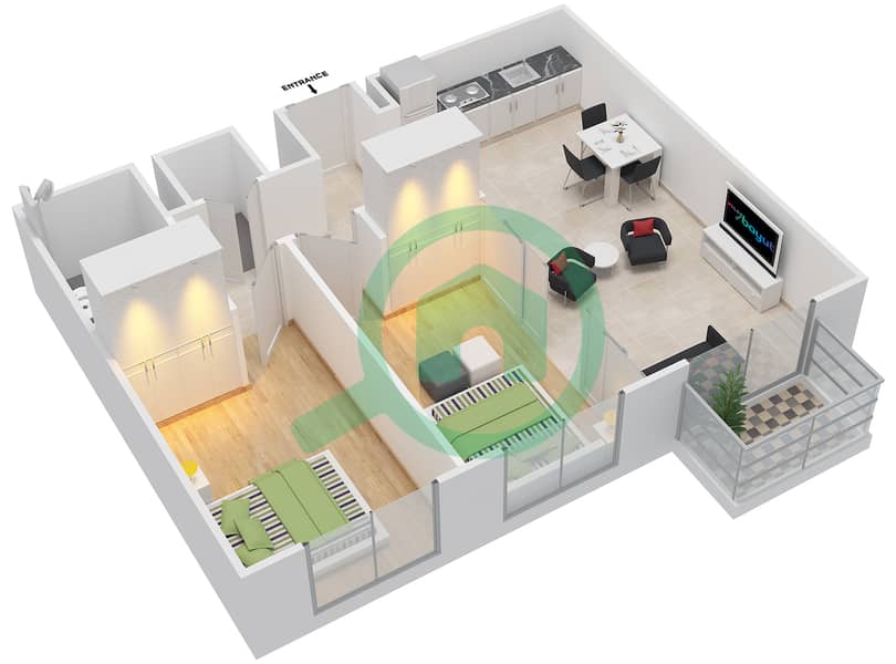 Collective - 2 Bedroom Apartment Unit 3 Floor plan Floor 1-13 interactive3D