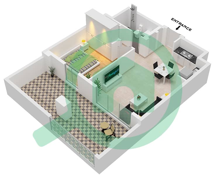 المخططات الطابقية لتصميم الوحدة 109-FLOOR 1 شقة 1 غرفة نوم - أوركيد interactive3D