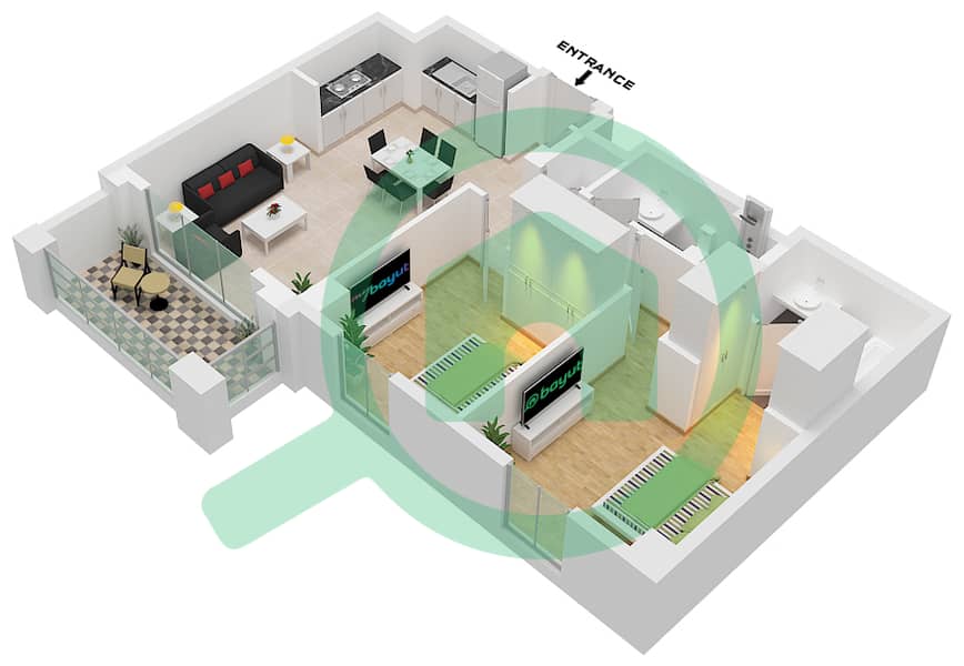 Orchid - 2 Bedroom Apartment Unit 07-FLOOR 2-12 Floor plan interactive3D