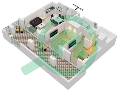 المخططات الطابقية لتصميم الوحدة 03-FLOOR 1 شقة 2 غرفة نوم - أوركيد