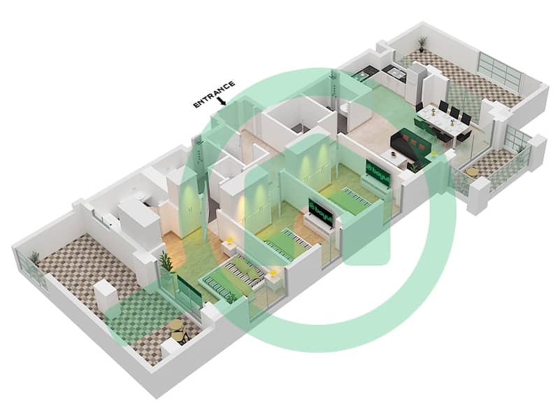 المخططات الطابقية لتصميم الوحدة 08-FLOOR 1 شقة 3 غرف نوم - أوركيد interactive3D