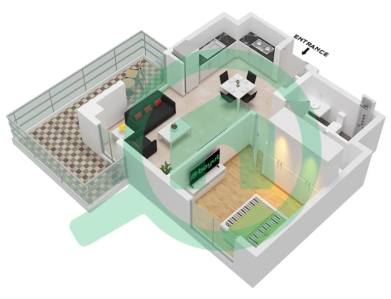 Orchid - 1 Bedroom Apartment Unit 02-FLOOR 2-9 Floor plan interactive3D