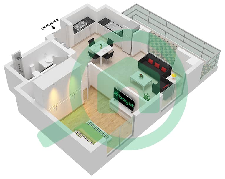 Orchid - 1 Bedroom Apartment Unit 03-FLOOR 2-9 Floor plan interactive3D
