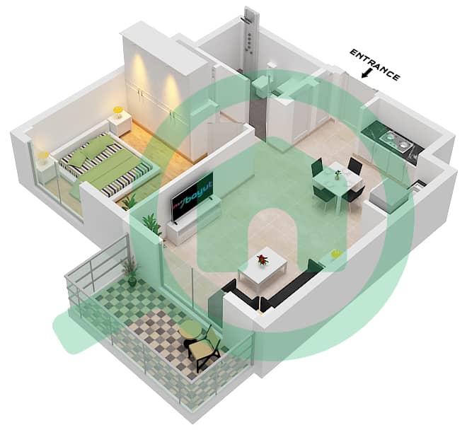 المخططات الطابقية لتصميم الوحدة 05-FLOOR 1,2-9 شقة 1 غرفة نوم - أوركيد interactive3D