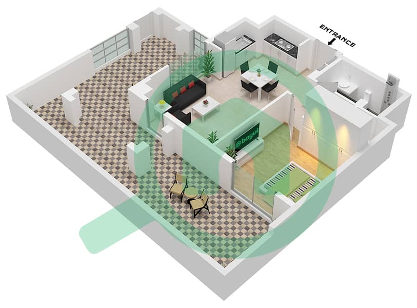 المخططات الطابقية لتصميم الوحدة 02-FLOOR 1 شقة 1 غرفة نوم - أوركيد interactive3D