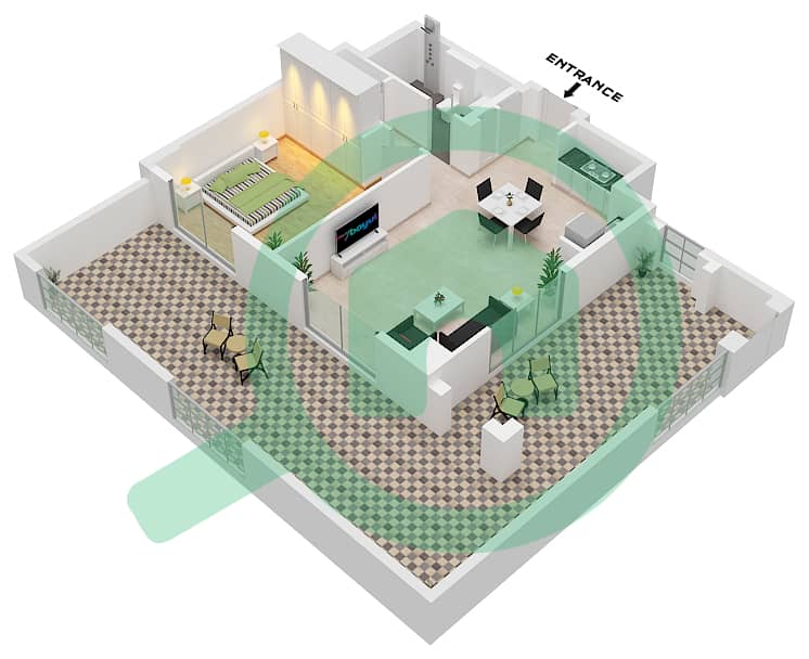兰花公寓 - 1 卧室公寓单位03-FLOOR 1戶型图 interactive3D
